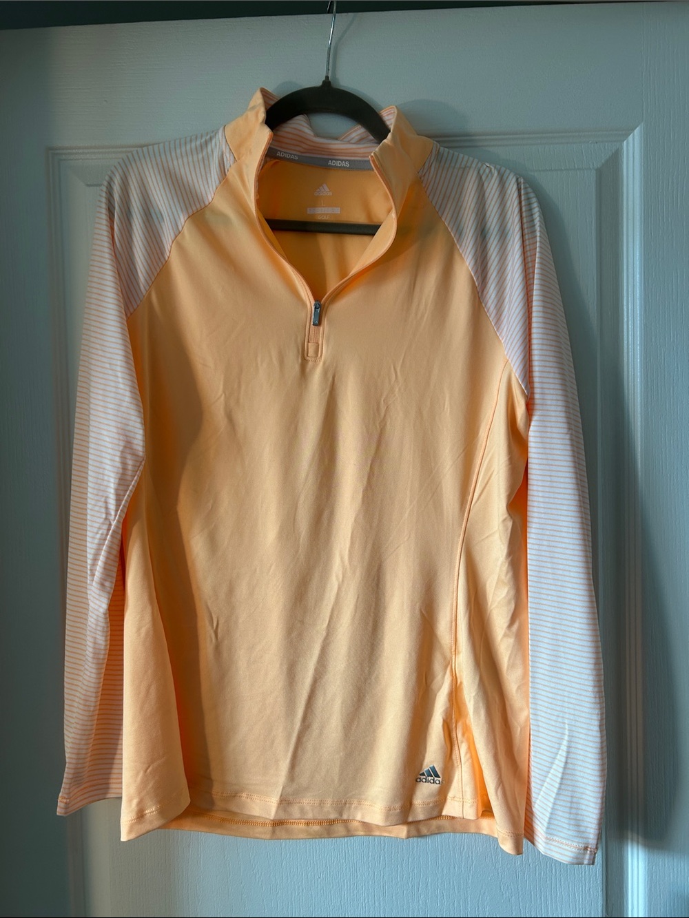 Adidas Women’s Orange (Acid) 1/4 Zip Long Sleeve Golf Top UPF 50 NWT